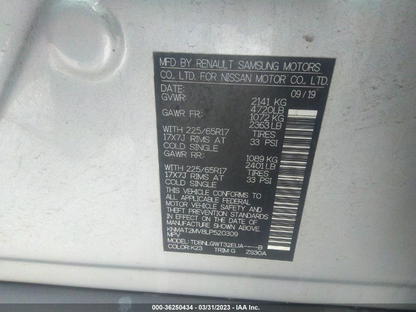 2020 NISSAN ROGUE SV - KNMAT2MV8LP520309