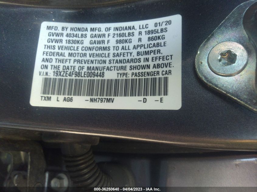 2020 HONDA INSIGHT TOURING - 19XZE4F98LE009448