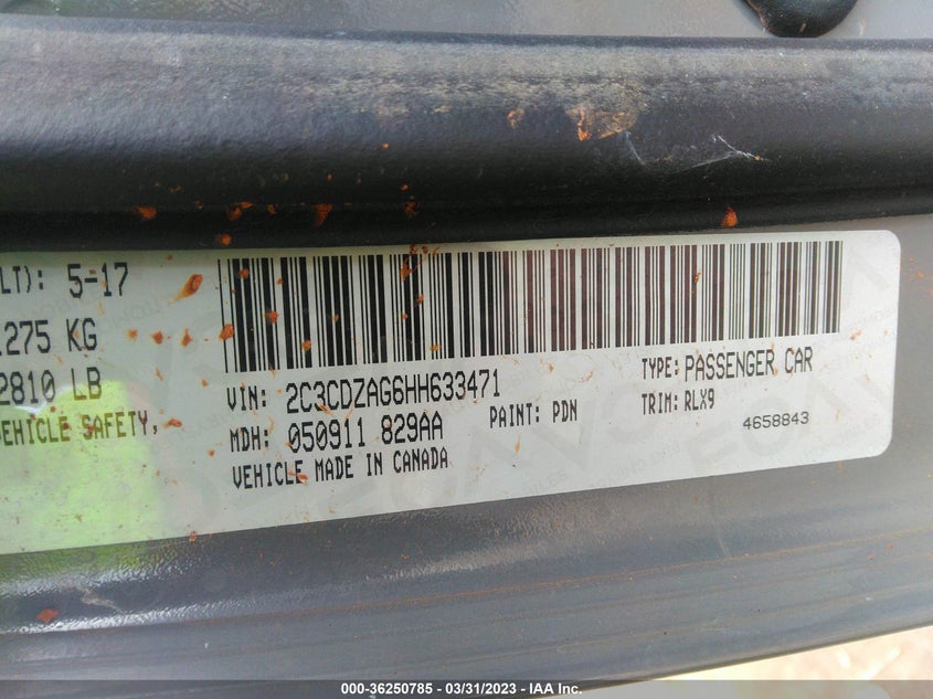 VIN 2C3CDZAG6HH633471 2017 DODGE CHALLENGER SXT PLUS
