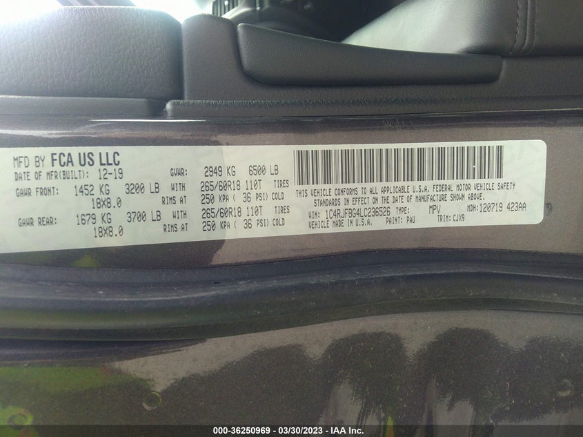 VIN 1C4RJFBG4LC236526 2020 JEEP GRAND CHEROKEE LIMITED