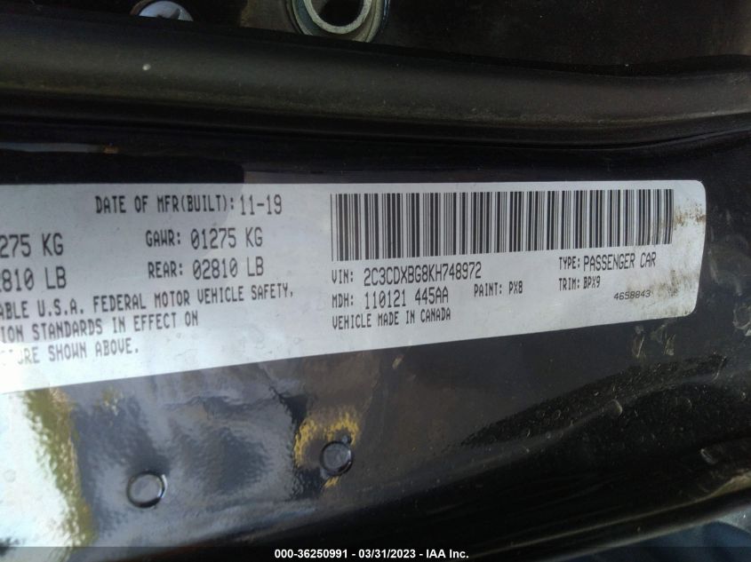2019 DODGE CHARGER SXT - 2C3CDXBG8KH748972