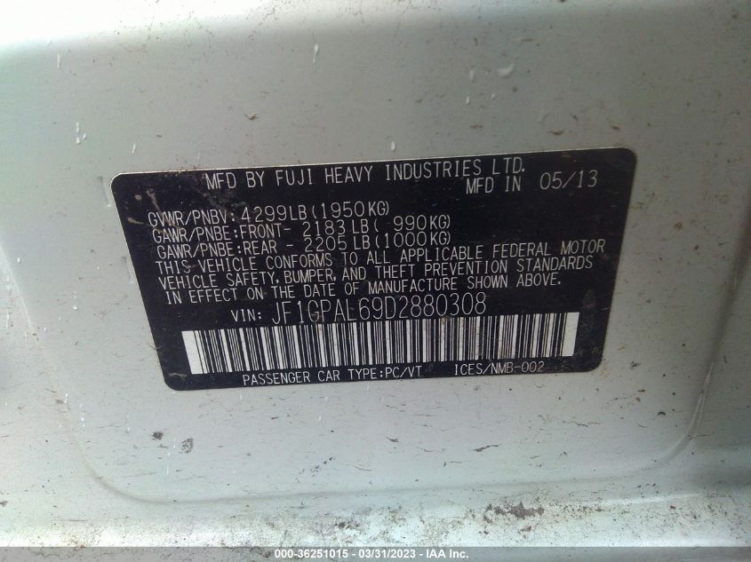 2013 SUBARU IMPREZA WAGON 2.0I SPORT PREMIUM - JF1GPAL69D2880308