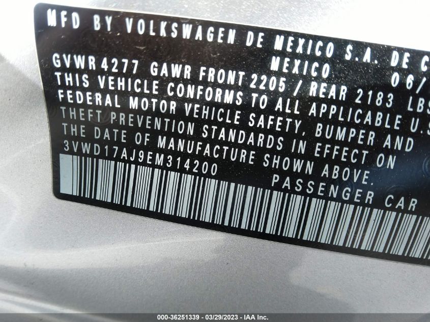 2014 VOLKSWAGEN JETTA SEDAN SE - 3VWD17AJ9EM314200