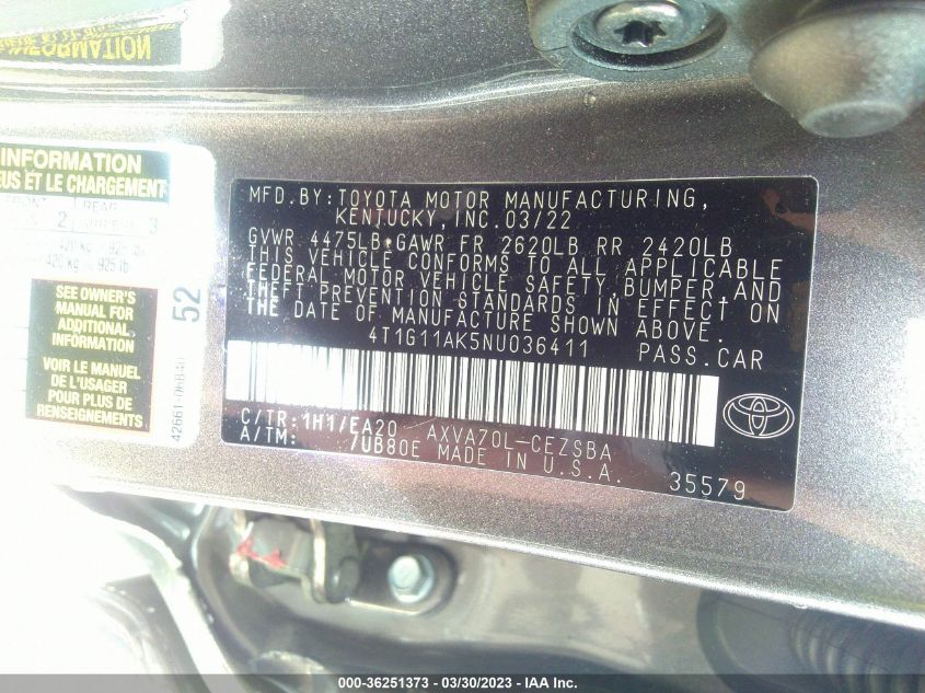 2022 TOYOTA CAMRY SE - 4T1G11AK5NU036411