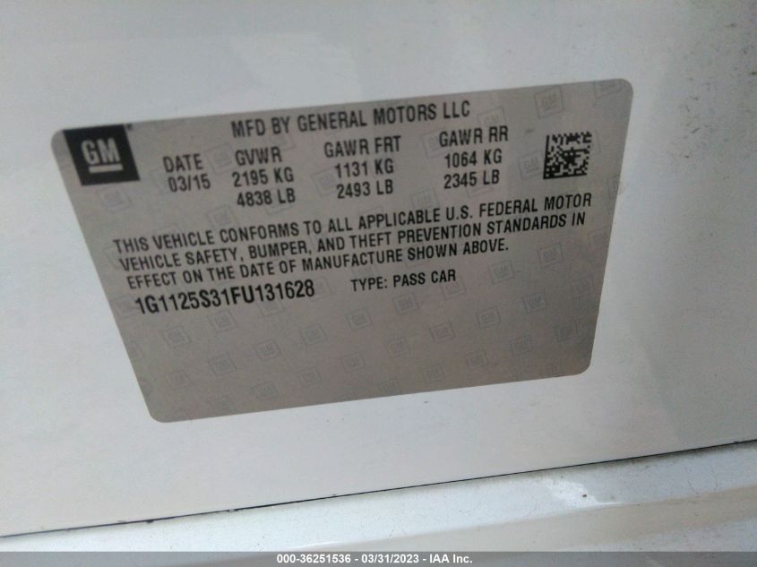 2015 CHEVROLET IMPALA LT - 1G1125S31FU131628
