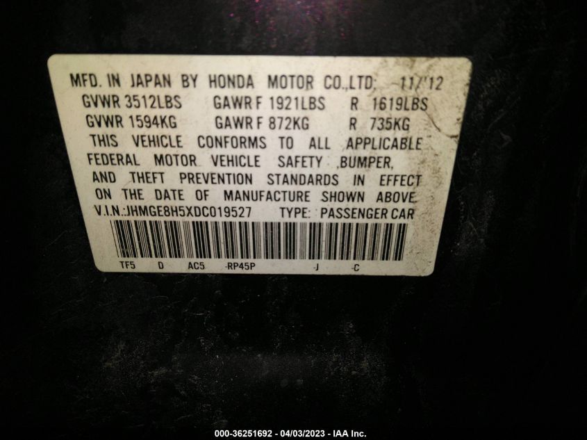 2013 HONDA FIT SPORT - JHMGE8H5XDC019527
