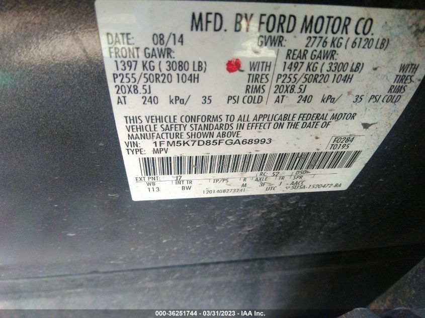 2015 FORD EXPLORER XLT - 1FM5K7D85FGA68993
