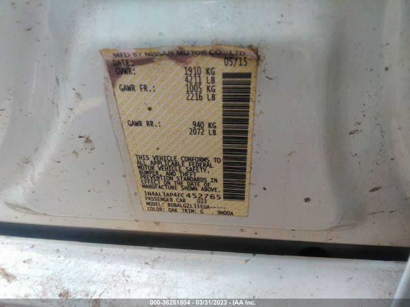 2015 NISSAN ALTIMA 2.5 S - 1N4AL3AP4FC452765