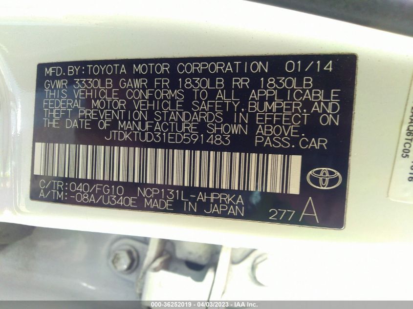 2014 TOYOTA YARIS L/SE/LE - JTDKTUD31ED591483
