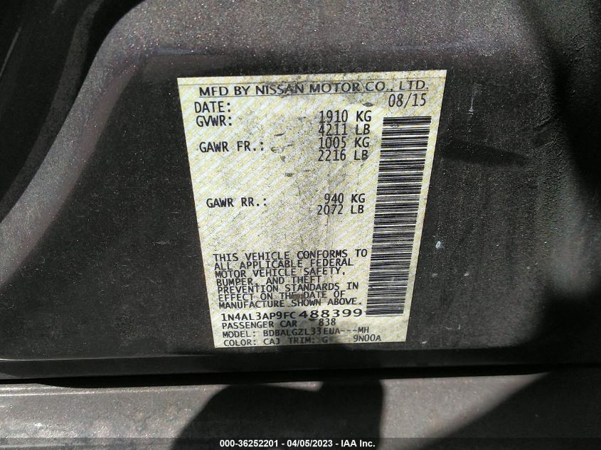 2015 NISSAN ALTIMA 2.5 S - 1N4AL3AP9FC488399