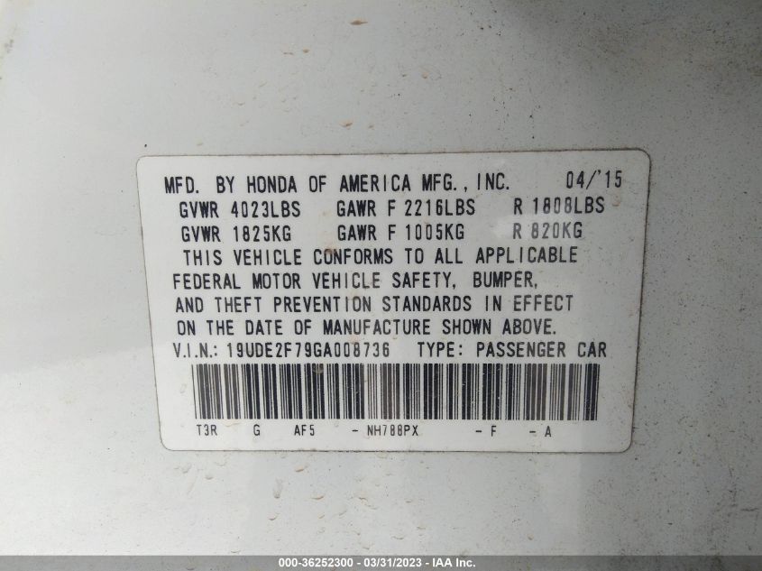 2016 ACURA ILX W - 19UDE2F79GA008736