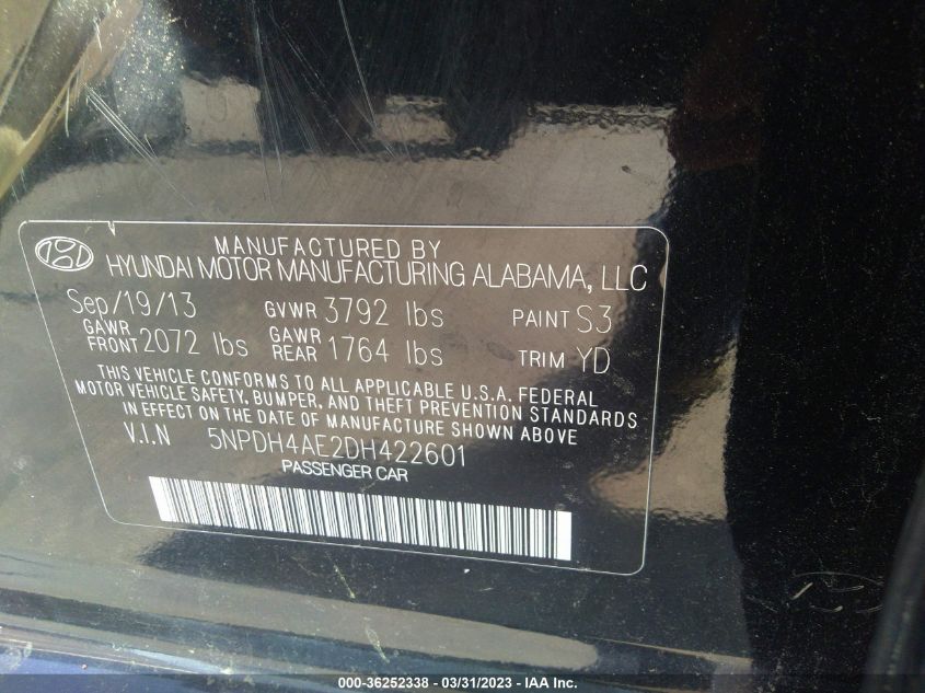 2013 HYUNDAI ELANTRA GLS - 5NPDH4AE2DH422601