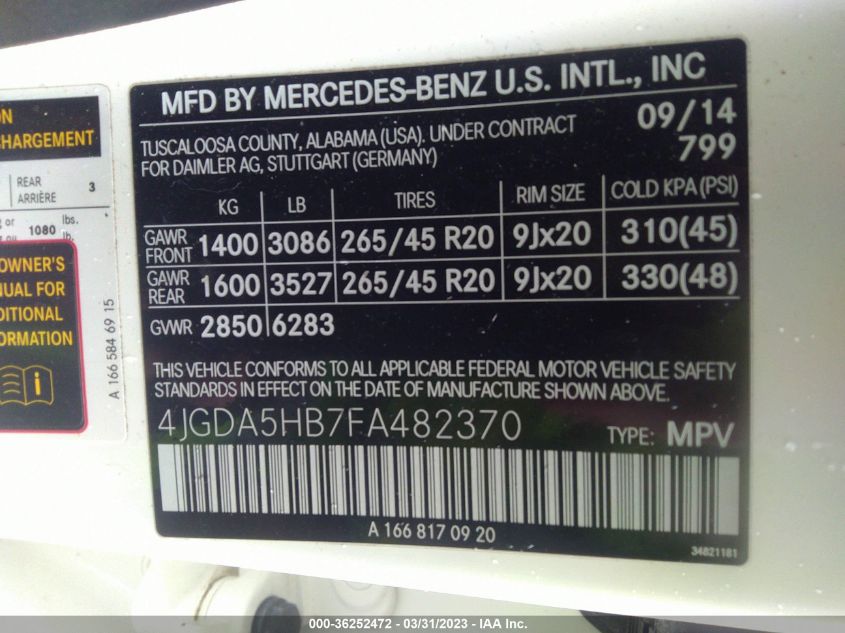 2015 MERCEDES-BENZ M-CLASS ML 350 - 4JGDA5HB7FA482370