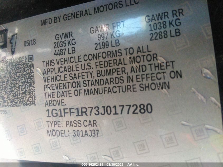 2018 CHEVROLET CAMARO 1SS - 1G1FF1R73J0177280
