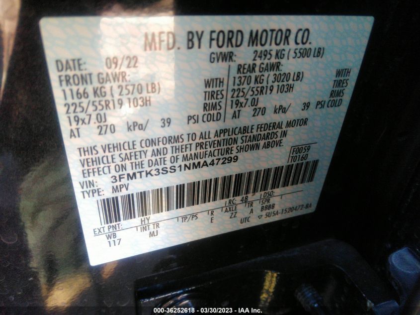 2022 FORD MUSTANG MACH-E PREMIUM - 3FMTK3SS1NMA47299