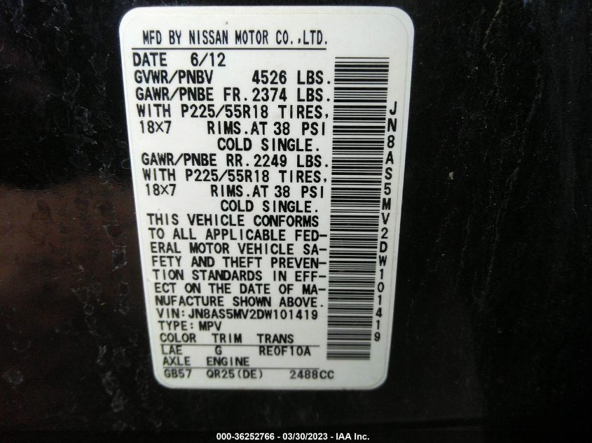 2013 NISSAN ROGUE SL - JN8AS5MV2DW101419