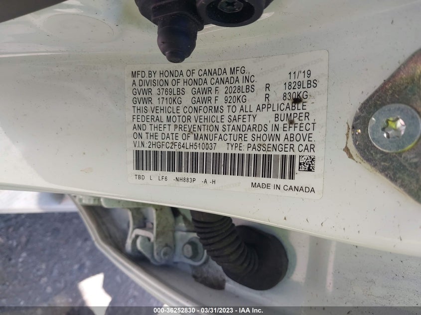 VIN 2HGFC2F64LH510037 2020 HONDA CIVIC SEDAN LX