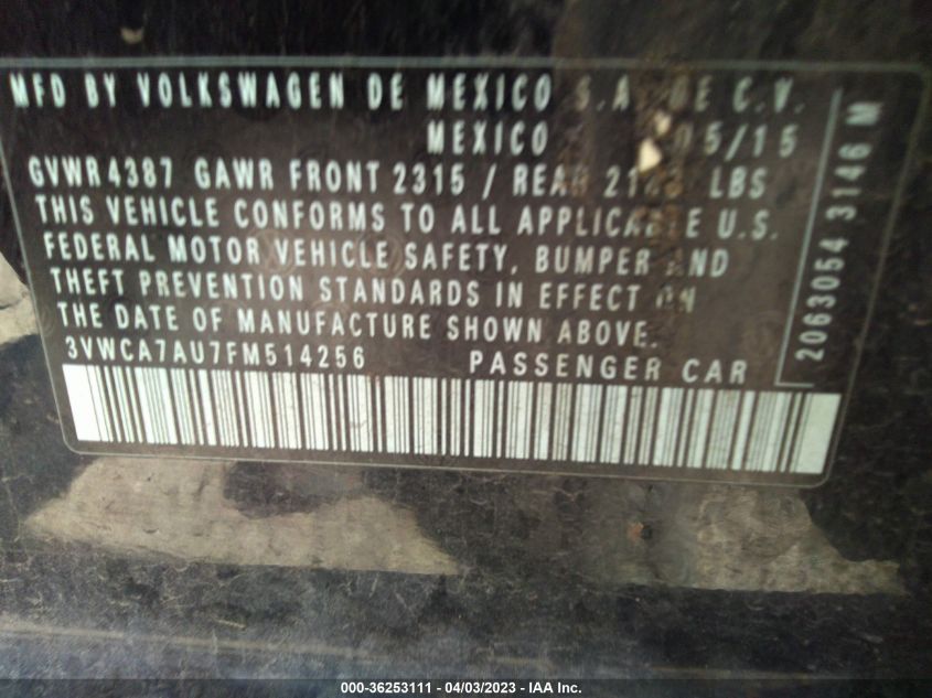 2015 VOLKSWAGEN GOLF SPORTWAGEN TDI S 3VWCA7AU7FM514256