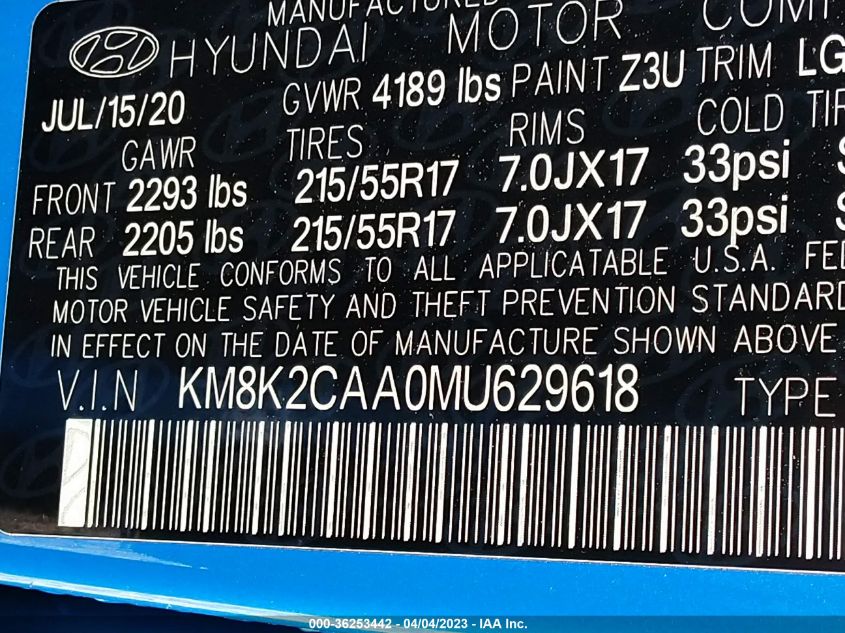 2021 HYUNDAI KONA SEL - KM8K2CAA0MU629618