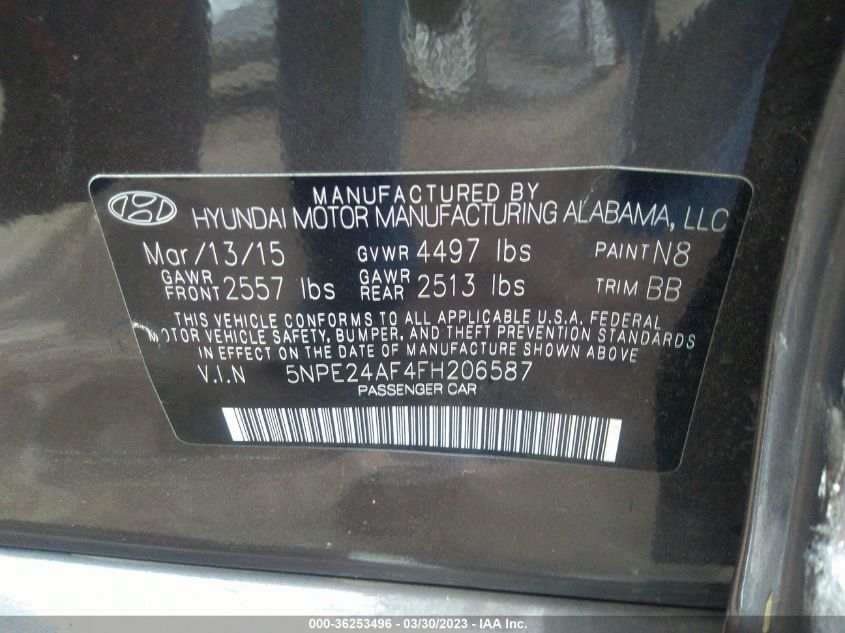 2015 HYUNDAI SONATA 2.4L SE - 5NPE24AF4FH206587