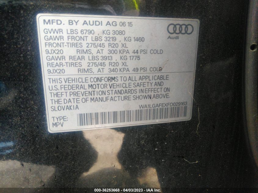 2015 AUDI Q7 3.0T PREMIUM PLUS - WA1LGAFEXFD029163