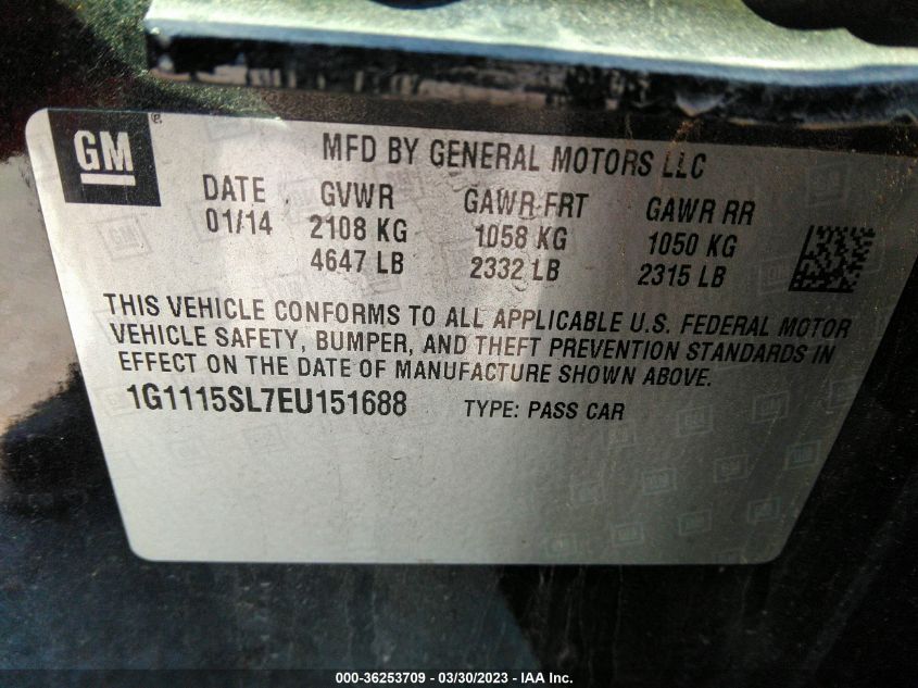 2014 CHEVROLET IMPALA LT - 1G1115SL7EU151688