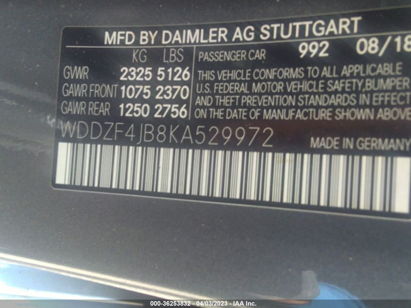 2019 MERCEDES-BENZ E-CLASS E 300 - WDDZF4JB8KA529972
