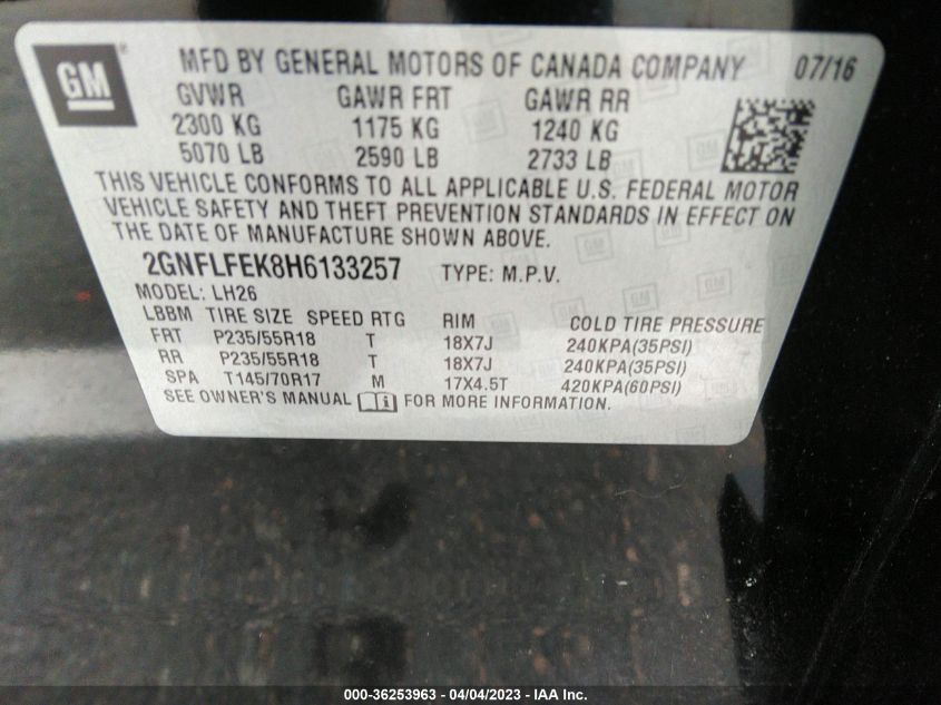 2017 CHEVROLET EQUINOX LT - 2GNFLFEK8H6133257