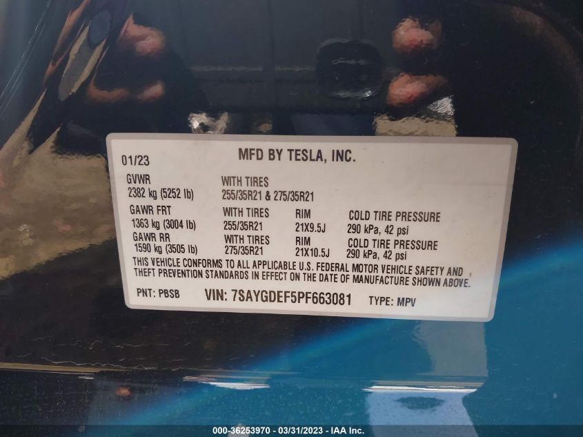 2023 TESLA MODEL Y PERFORMANCE - 7SAYGDEF5PF663081