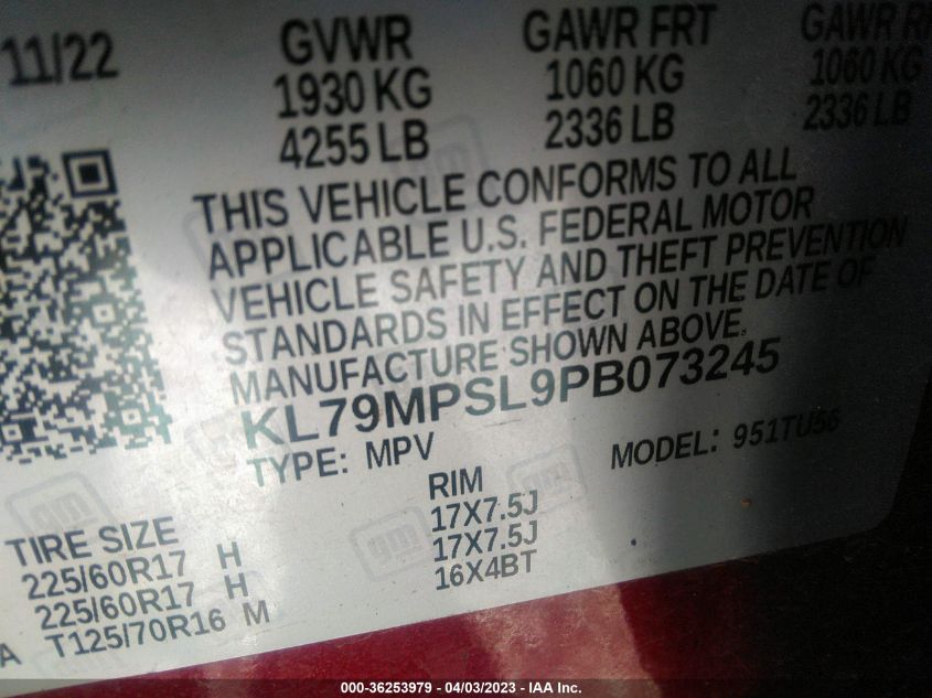 2023 CHEVROLET TRAILBLAZER LT - KL79MPSL9PB073245