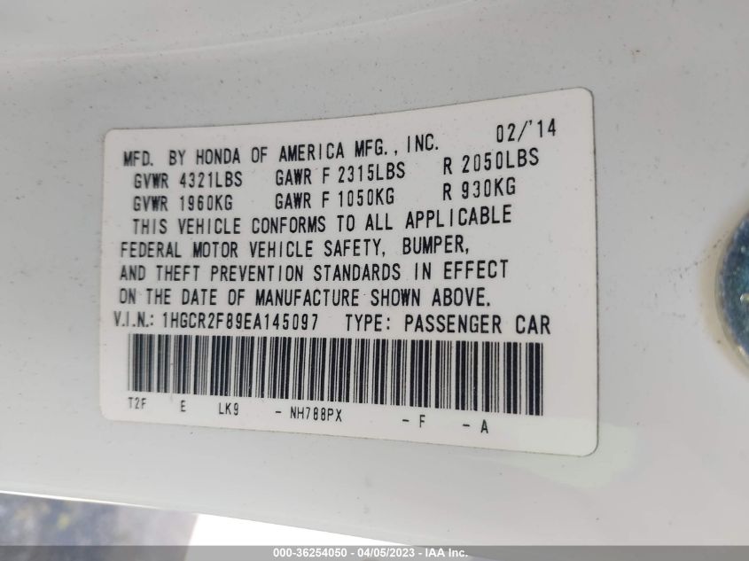 2014 HONDA ACCORD SEDAN EX-L - 1HGCR2F89EA145097