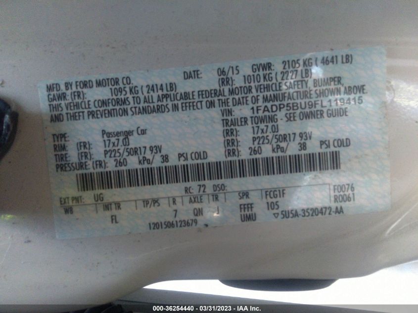 2015 FORD C-MAX HYBRID SEL - 1FADP5BU9FL119415