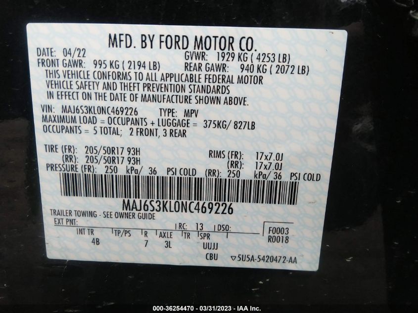 2022 FORD ECOSPORT TITANIUM - MAJ6S3KL0NC469226