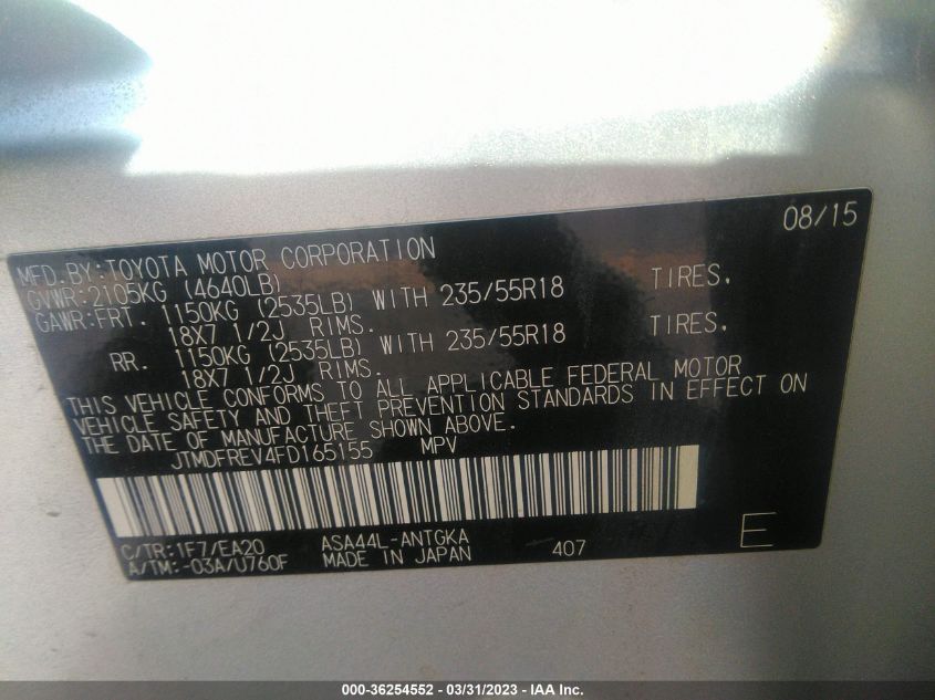 2015 TOYOTA RAV4 LIMITED - JTMDFREV4FD165155