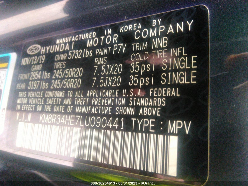 VIN KM8R34HE7LU090441 2020 HYUNDAI PALISADE SEL