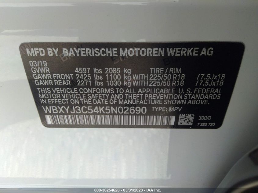 2019 BMW X2 SDRIVE28I - WBXYJ3C54K5N02690
