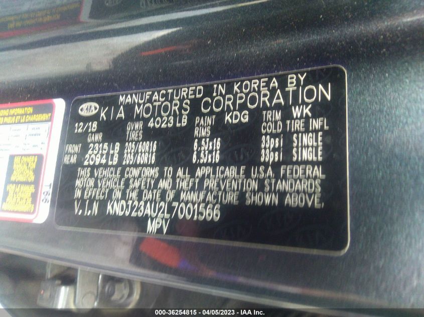 2020 KIA SOUL S - KNDJ23AU2L7001566