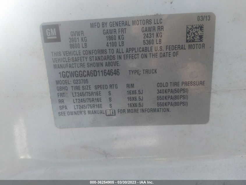 2013 CHEVROLET EXPRESS CARGO VAN - 1GCWGGCA6D1164646