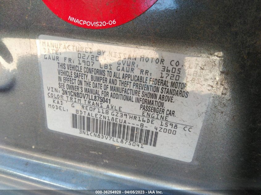 2020 NISSAN VERSA S - 3N1CN8DV7LL875041