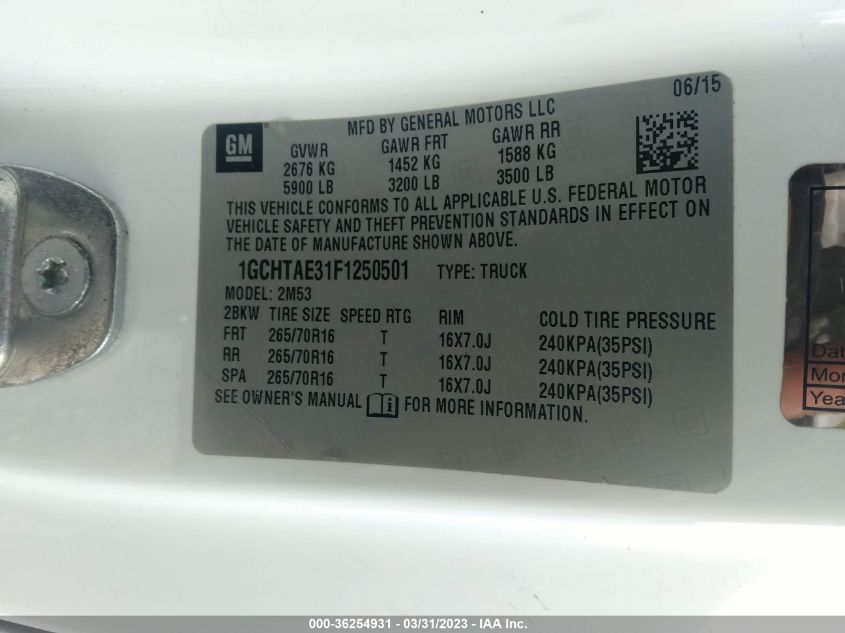 2015 CHEVROLET COLORADO 4WD WT - 1GCHTAE31F1250501