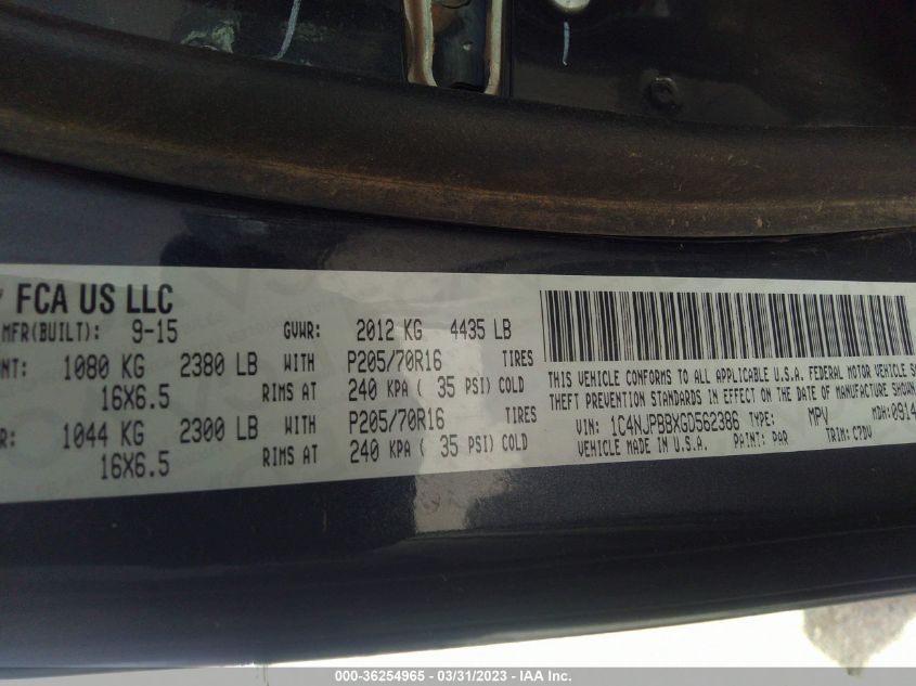 2016 JEEP PATRIOT SPORT - 1C4NJPBBXGD562386