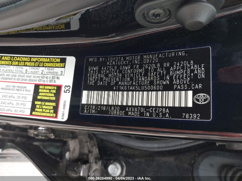 2020 TOYOTA CAMRY XSE - 4T1K61AK5LU500600