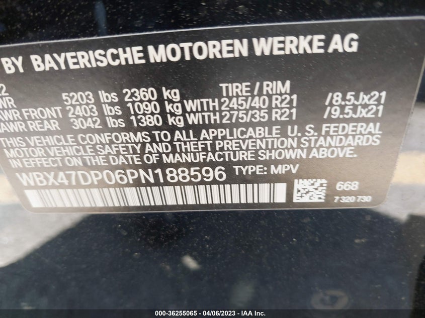 VIN WBX47DP06PN188596 2023 BMW X3 SDRIVE30I