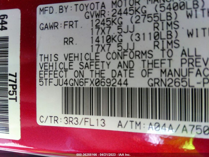 2015 TOYOTA TACOMA PRERUNNER - 5TFJU4GN6FX069244