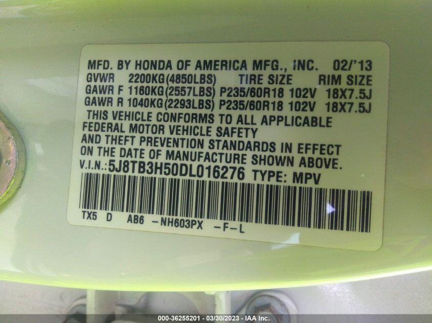 2013 ACURA RDX TECH PKG - 5J8TB3H50DL016276