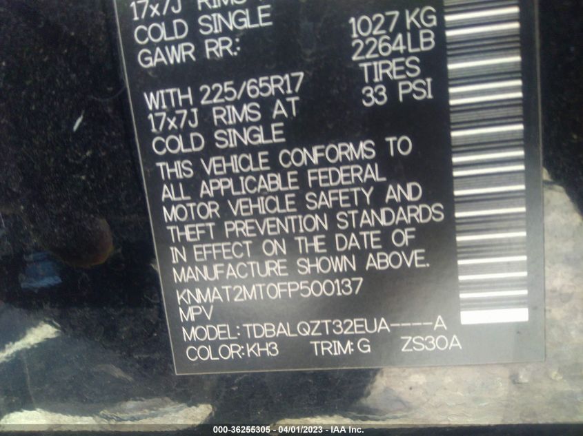 2015 NISSAN ROGUE SV - KNMAT2MT0FP500137