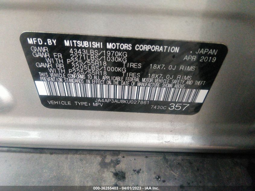 2019 MITSUBISHI OUTLANDER SPORT 2.0 - JA4AP3AU8KU027861