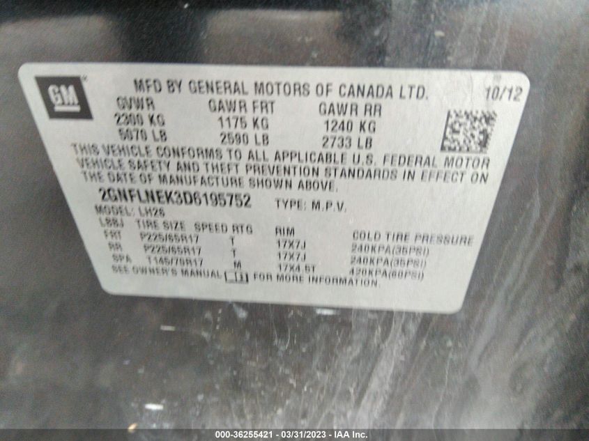 2013 CHEVROLET EQUINOX LT - 2GNFLNEK3D6195752