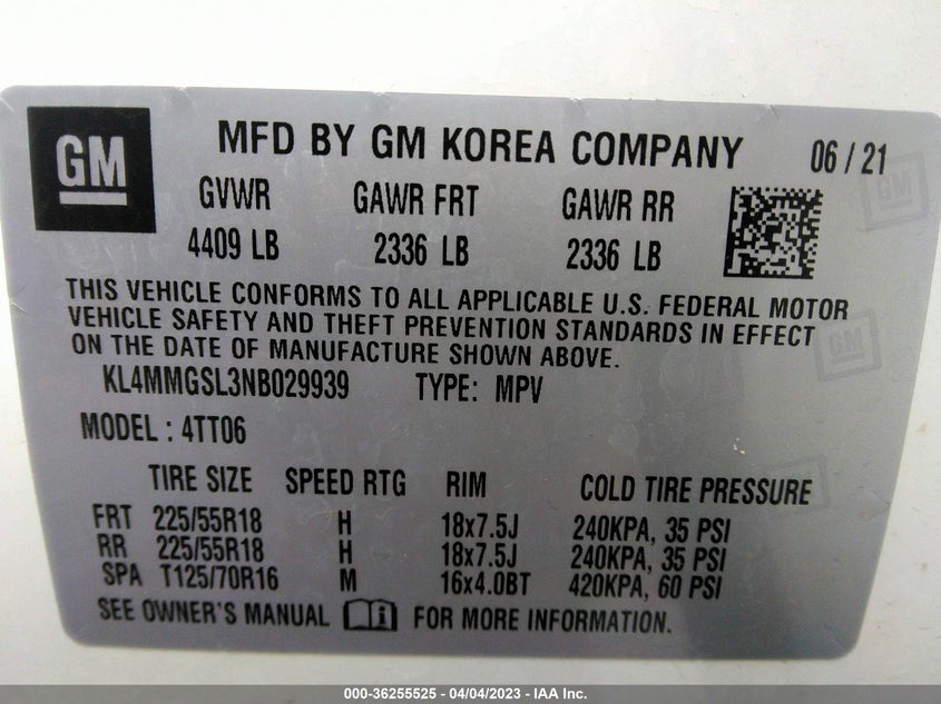VIN KL4MMGSL3NB029939 2022 BUICK ENCORE GX ESSENCE