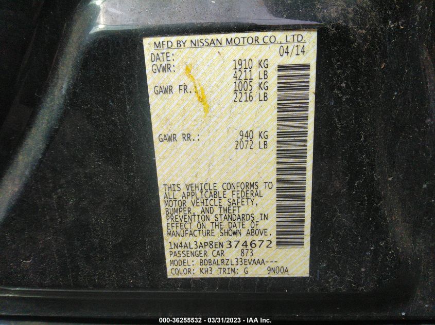 2014 NISSAN ALTIMA 2.5 - 1N4AL3AP8EN374672